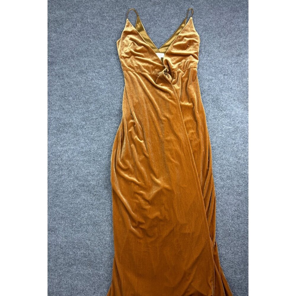 Jenny Yoo Collection Velour Dress Women's 0 Gold Maxi Wrap Sleeveless